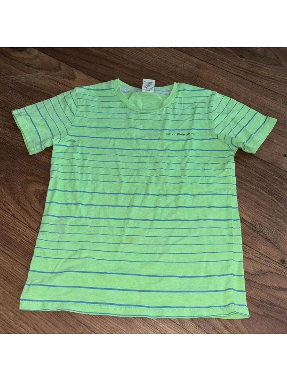 Boys Kids Size 6 Calvin Klein Jeans Green Blue Striped Short Sleeve Shirt